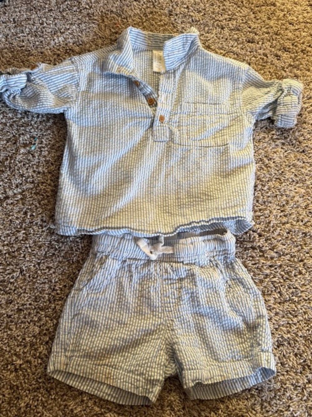 H&M Toddler Blue & White Striped Matching Linen Set | 18M